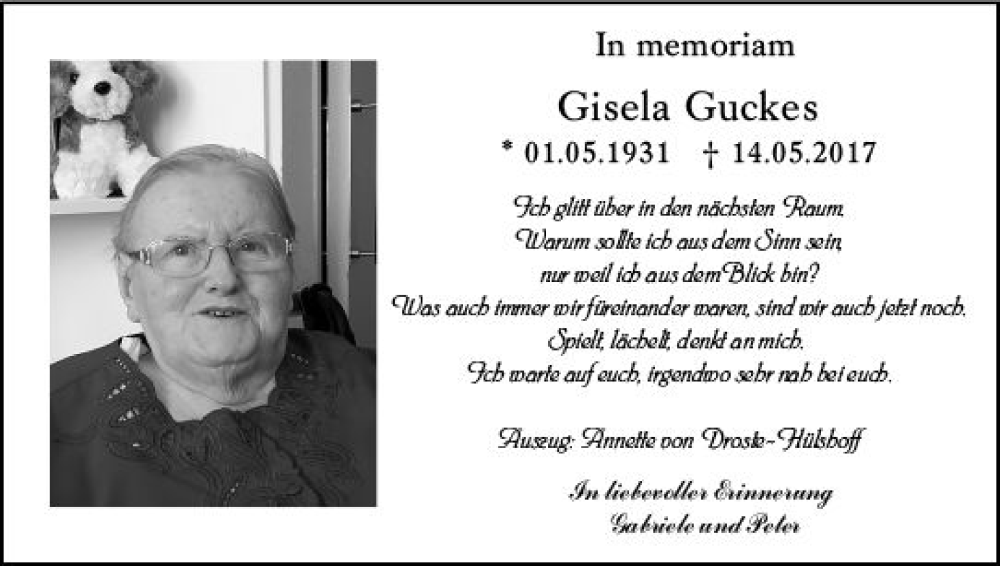  Traueranzeige für Gisela Guckes vom 11.05.2024 aus Wiesbadener Kurier