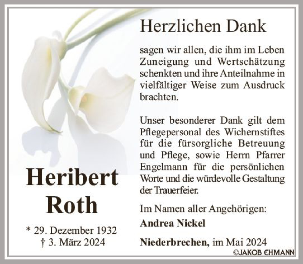  Traueranzeige für Heribert Roth vom 10.05.2024 aus Camberger Anzeiger