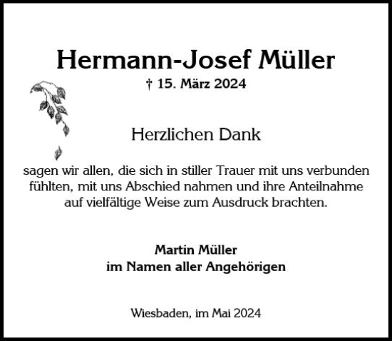 Traueranzeige von Hermann-Josef Müller von Wiesbadener Kurier