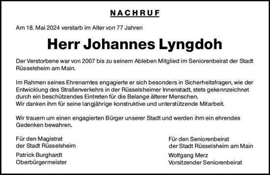 Traueranzeige von Johannes Lyngdoh von Rüsselsheimer Echo