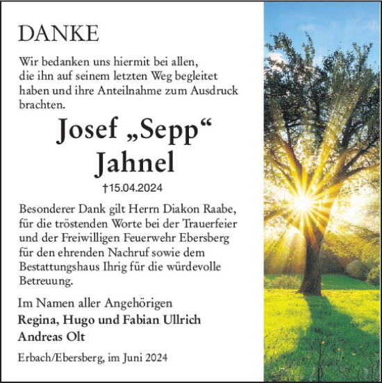 Traueranzeige von Josef Jahnel von Odenwälder Echo