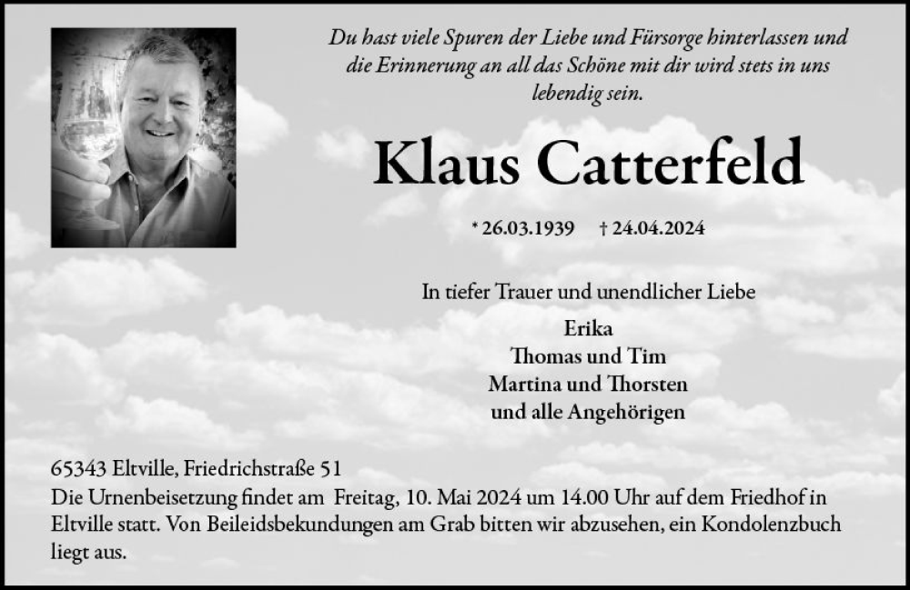  Traueranzeige für Klaus Catterfeld vom 04.05.2024 aus Rheingau Kurier