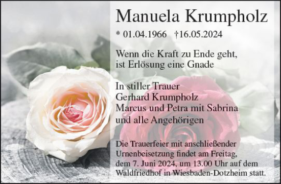 Traueranzeige von Manuela Krumpholz von Wiesbadener Kurier