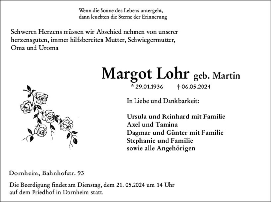 Traueranzeige von Margot Lohr von Groß-Gerauer Echo