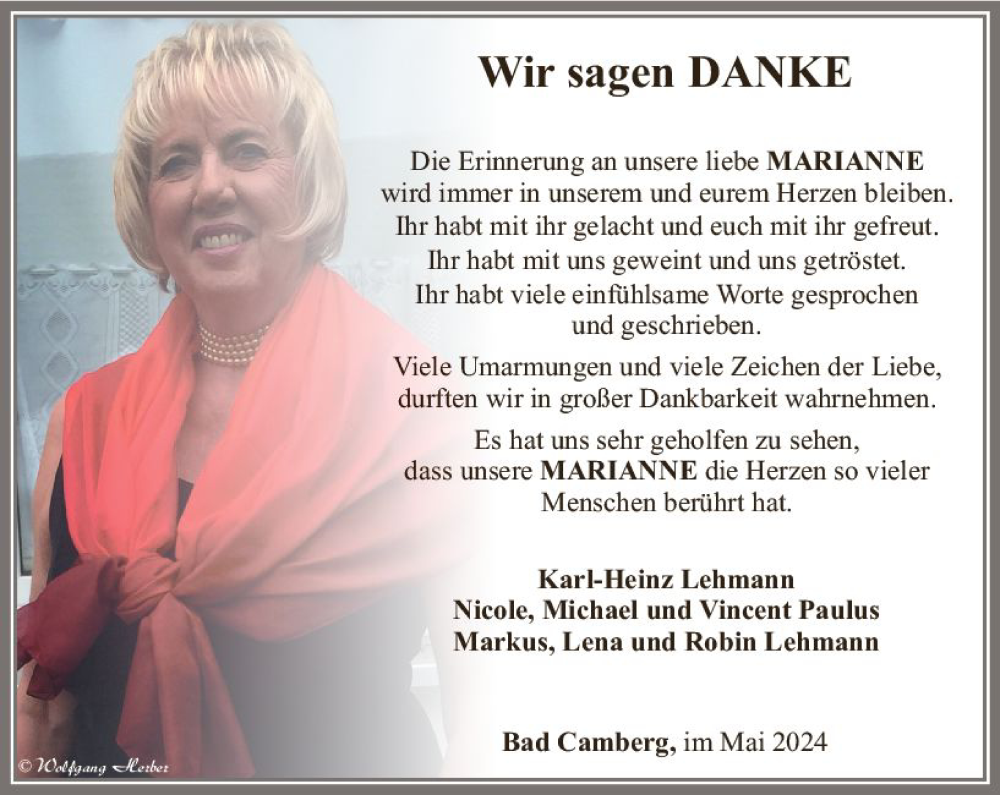  Traueranzeige für Marianne  vom 10.05.2024 aus Camberger Anzeiger