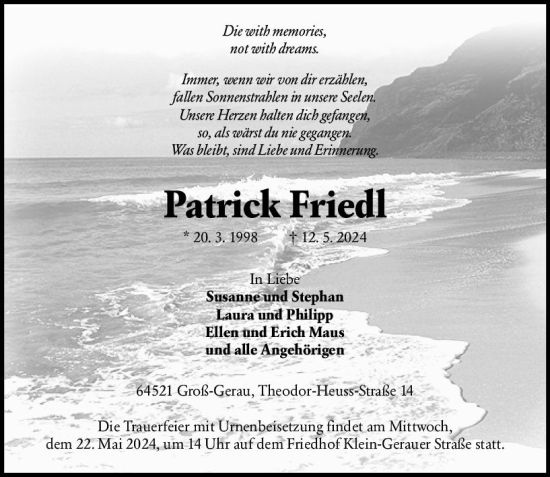 Traueranzeige von Patrick Friedl von Groß-Gerauer Echo