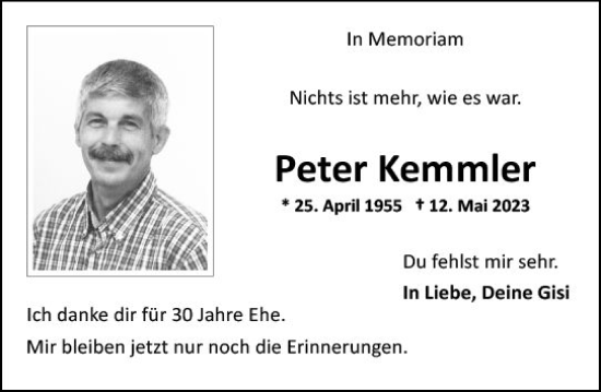 Traueranzeige von Peter Kemmler von Wiesbadener Kurier