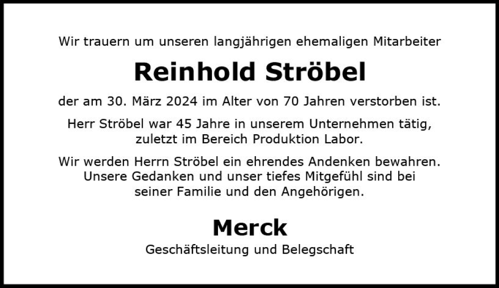  Traueranzeige für Reinhold Ströbel vom 03.05.2024 aus Darmstädter Echo