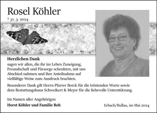 Traueranzeige von Rosel Köhler von Odenwälder Echo