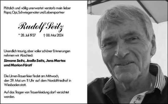 Traueranzeige von Rudolf Seitz von Wiesbadener Kurier