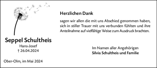Traueranzeige von Seppel Schultheis von Allgemeine Zeitung Mainz