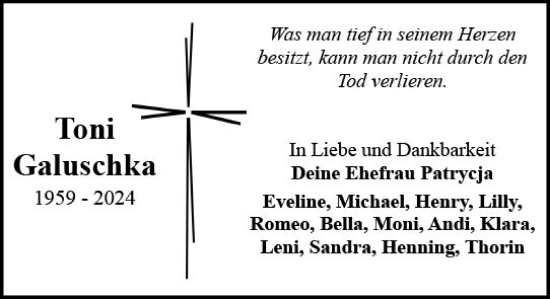 Traueranzeige von Toni Galuschka von Camberger Anzeiger