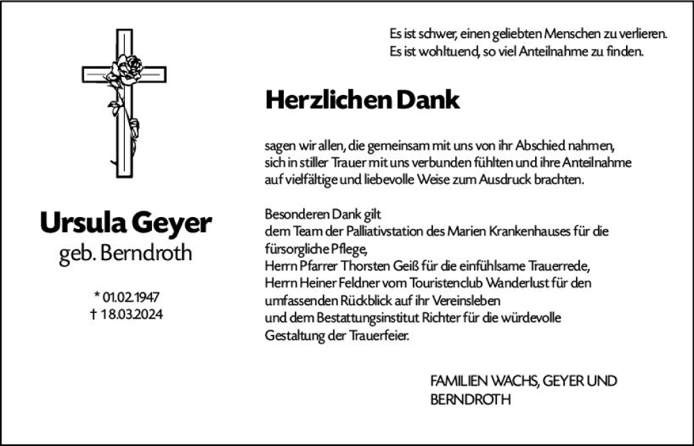  Traueranzeige für Ursula Geyer vom 18.05.2024 aus Allgemeine Zeitung Mainz