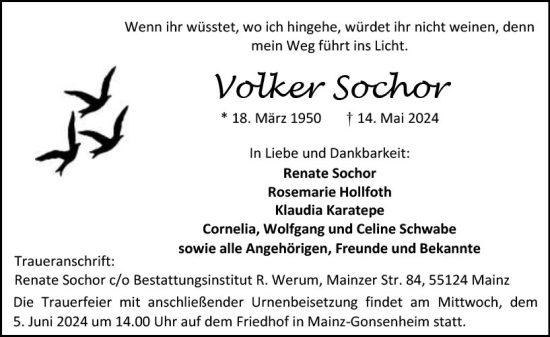 Traueranzeige von Volker Sochor von Allgemeine Zeitung Mainz