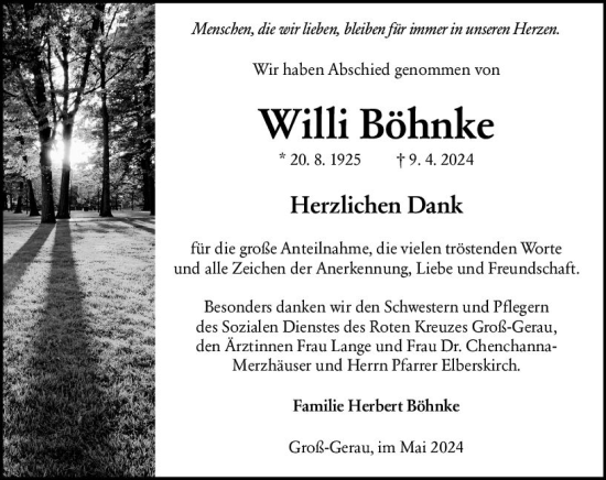 Traueranzeige von Willi Böhnke von Groß-Gerauer Echo
