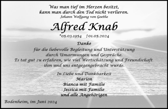 Traueranzeige von Alfred Knab von Allgemeine Zeitung Mainz