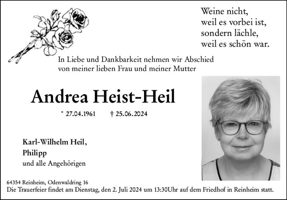  Traueranzeige für Andrea Heist-Heil vom 29.06.2024 aus Darmstädter Echo