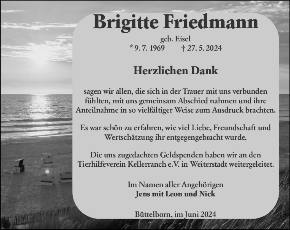 Traueranzeige für Brigitte Friedmann vom 15.06.2024 aus Groß-Gerauer Echo