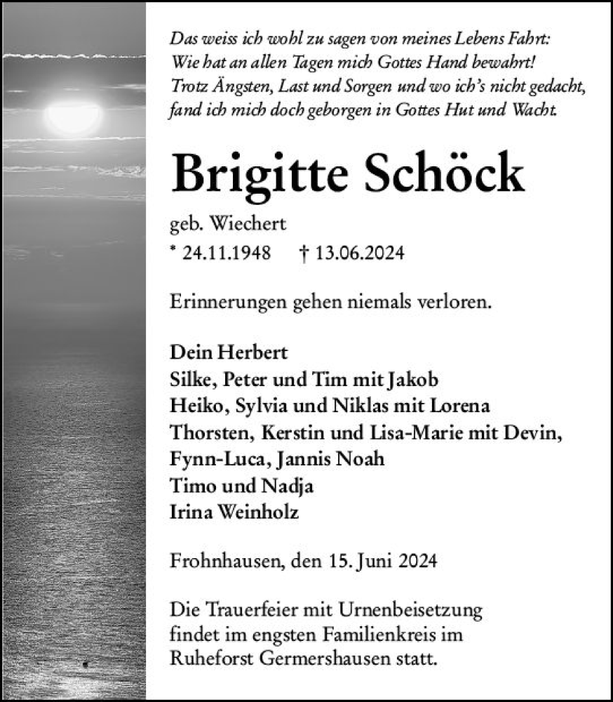  Traueranzeige für Brigitte Schöck vom 15.06.2024 aus Hinterländer Anzeiger