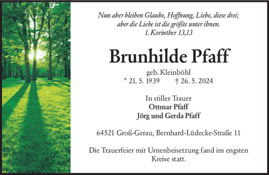 Traueranzeige von Brunhilde Pfaff von Groß-Gerauer Echo