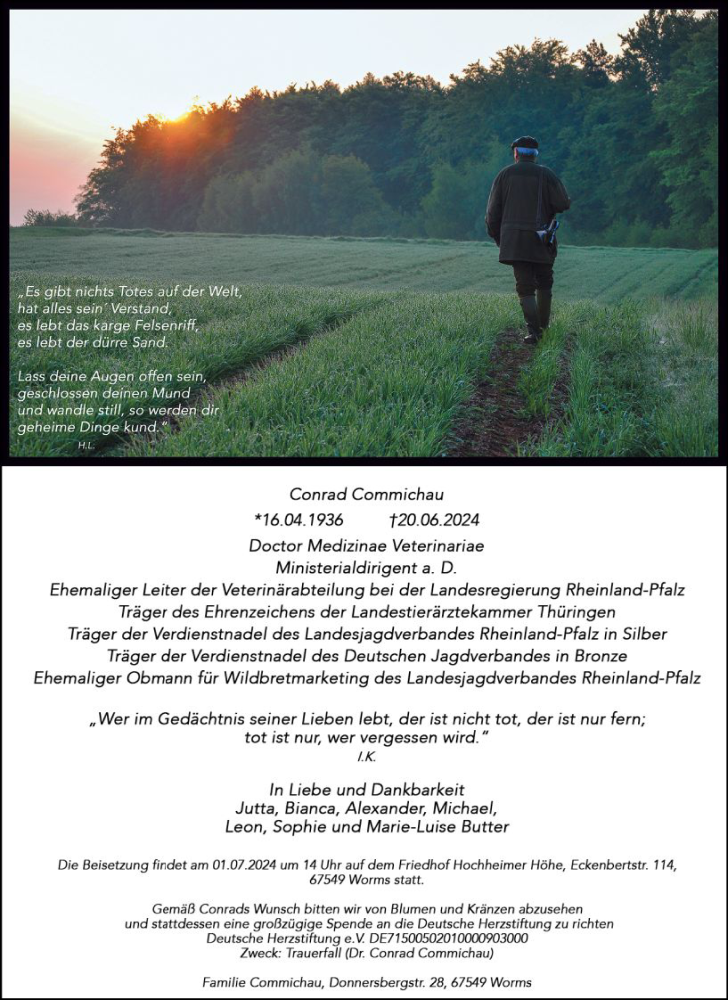  Traueranzeige für Conrad Commichau vom 28.06.2024 aus Wormser Zeitung
