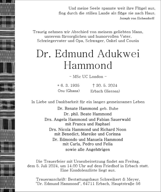 Traueranzeige von Edmund Adukwei Hammond von Odenwälder Echo