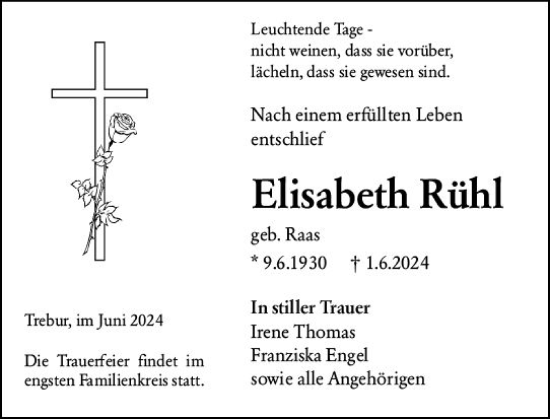 Traueranzeige von Elisabeth Rühl von Groß-Gerauer Echo