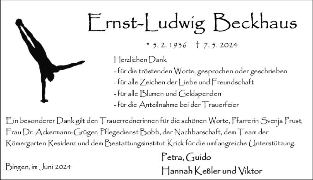 Traueranzeige für Ernst-Ludwig Beckhaus vom 08.06.2024 aus Allgemeine Zeitung Bingen/Ingelheim