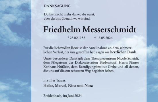 Traueranzeige von Friedhelm Messerschmidt von Hinterländer Anzeiger