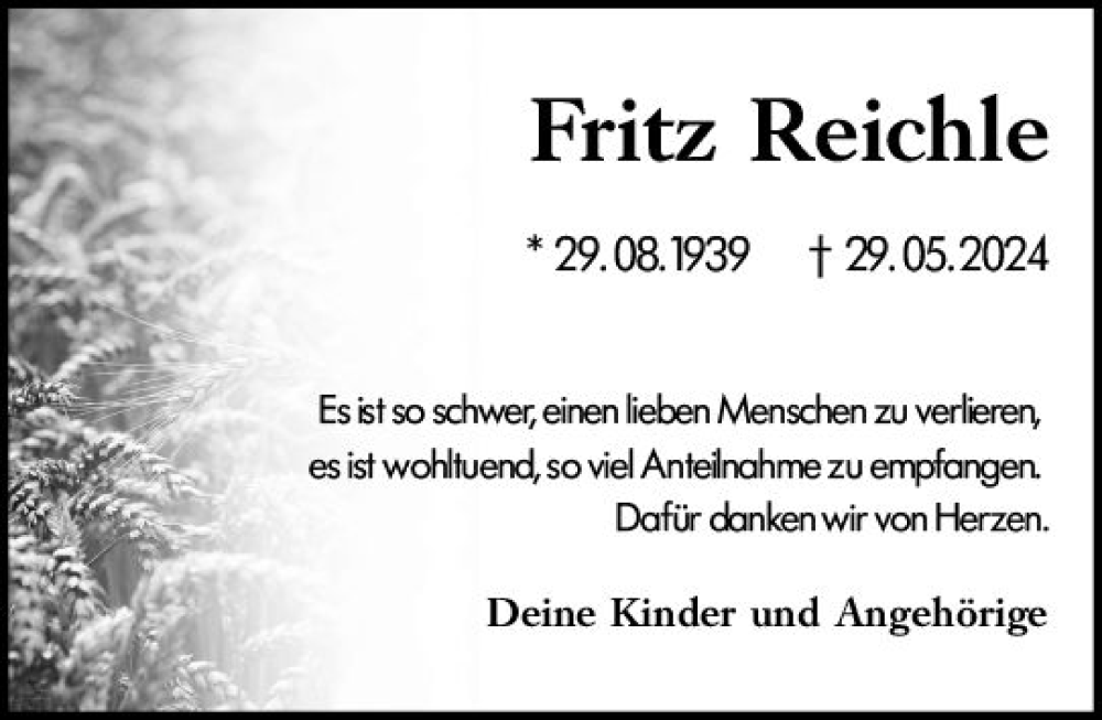 Traueranzeige für Fritz Reichle vom 22.06.2024 aus Allgemeine Zeitung Mainz