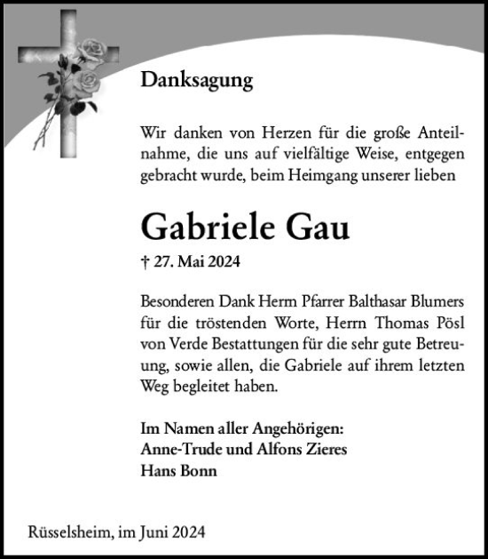 Traueranzeige von Gabriele Gau von Rüsselsheimer Echo