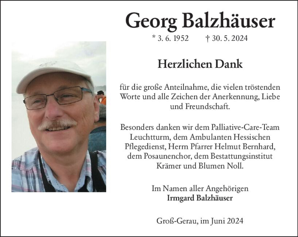  Traueranzeige für Georg Balzhäuser vom 22.06.2024 aus Groß-Gerauer Echo