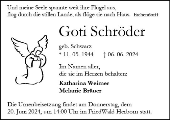 Traueranzeige von Goti Schröder von Dill Block