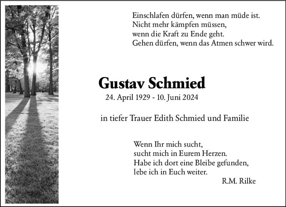  Traueranzeige für Gustav Schmied vom 29.06.2024 aus Darmstädter Echo