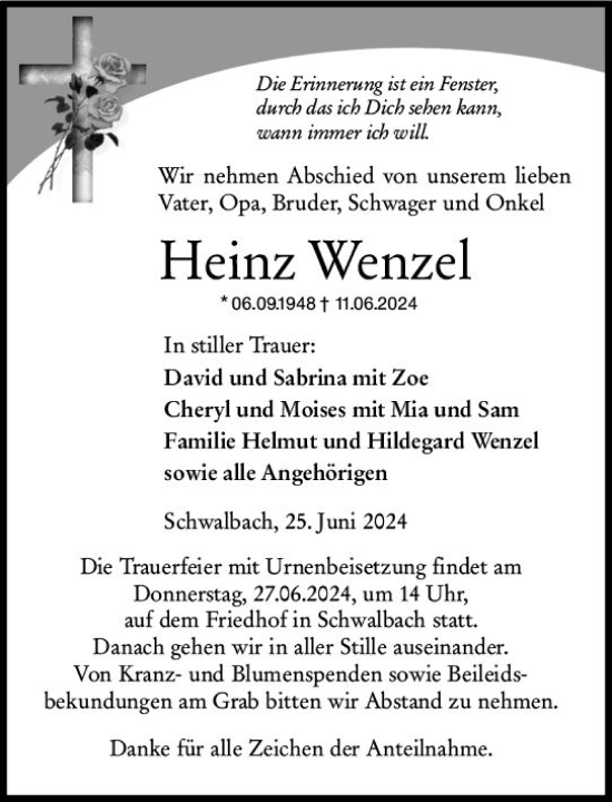 Traueranzeige von Heinz Wenzel von Wetzlarer Neue Zeitung