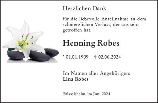 Traueranzeige von Henning Robes von Rüsselsheimer Echo
