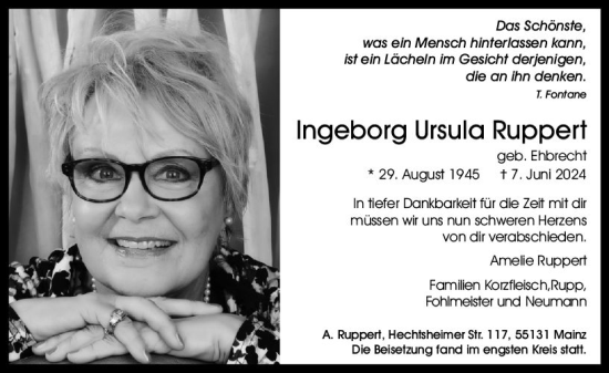 Traueranzeige von Ingeborg Ursula Ruppert von Allgemeine Zeitung Mainz