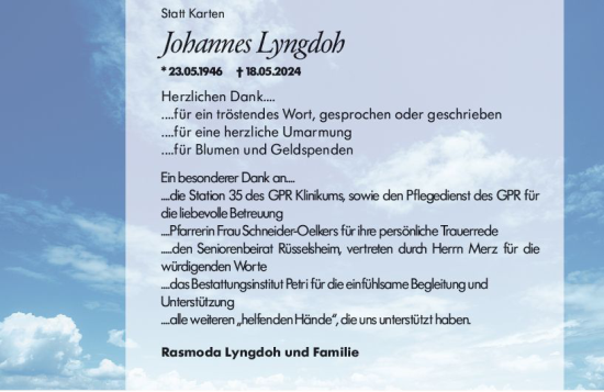 Traueranzeige von Johannes Lyngdoh von Rüsselsheimer Echo