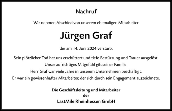 Traueranzeige von Jürgen Graf von Wormser Zeitung