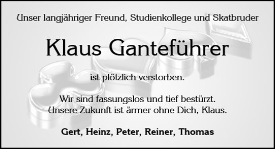 Traueranzeige von Klaus Ganteführer von Wiesbadener Kurier