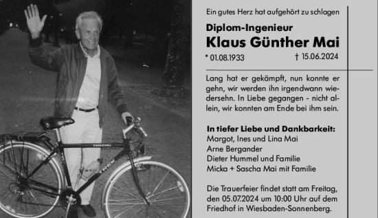 Traueranzeige von Klaus Günther Mai von Wiesbadener Kurier