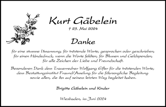 Traueranzeige von Krt Gäbelein von Wiesbadener Kurier