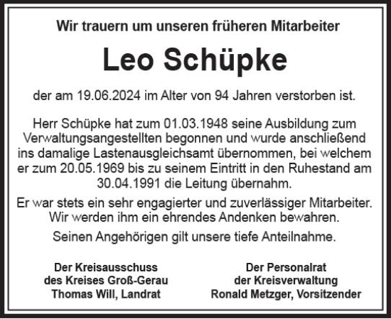 Traueranzeige von Leo Schüpke von Groß-Gerauer Echo