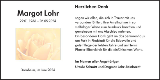 Traueranzeige von Margot Lohr von Groß-Gerauer Echo