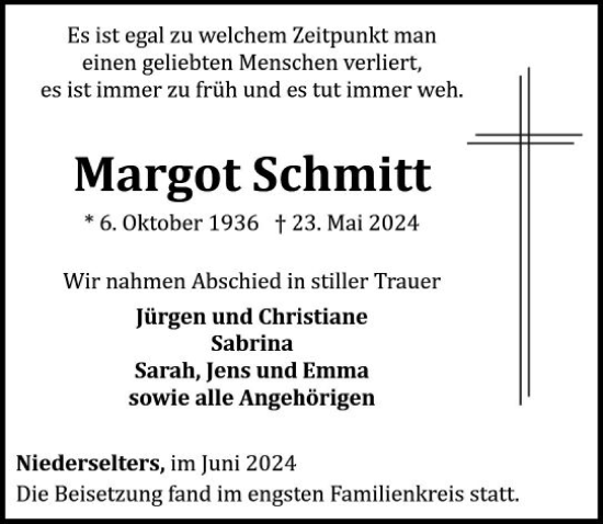 Traueranzeige von Margot Schmitt von Camberger Anzeiger