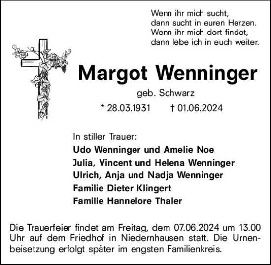 Traueranzeige von Margot Wenninger von Darmstädter Echo