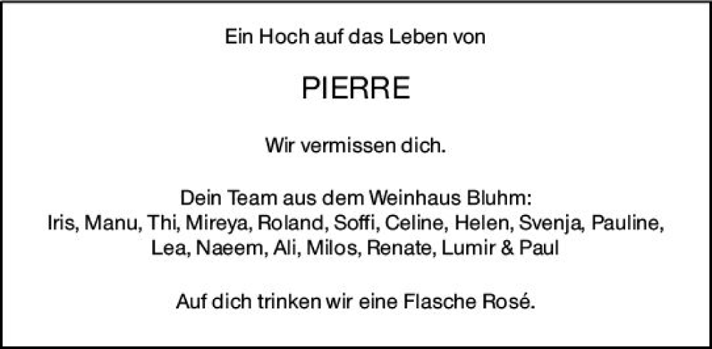  Traueranzeige für Pierre  vom 15.06.2024 aus Allgemeine Zeitung Mainz