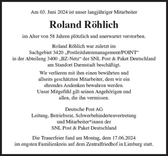 Traueranzeige von Roland Röhlich von Nassauische Neue Presse