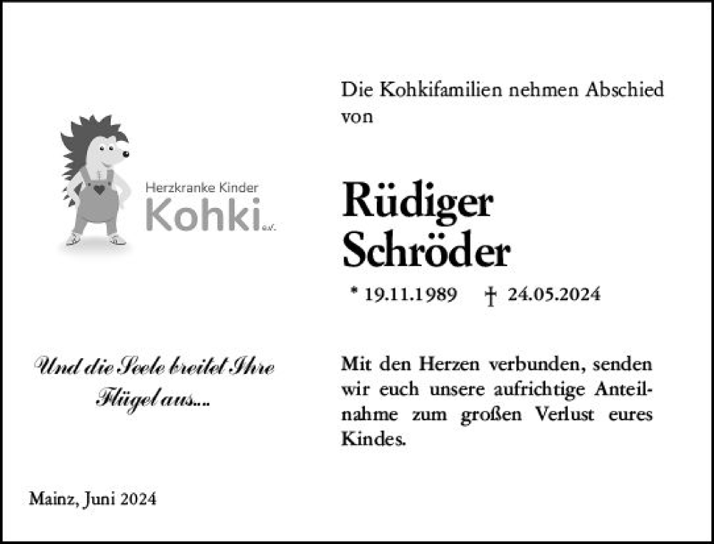  Traueranzeige für Rüdiger Schröder vom 08.06.2024 aus Allgemeine Zeitung Mainz