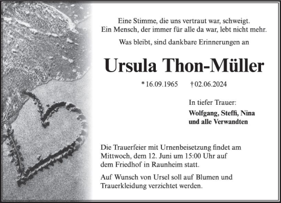 Traueranzeige von Ursula Thon-Müller von Rüsselsheimer Echo